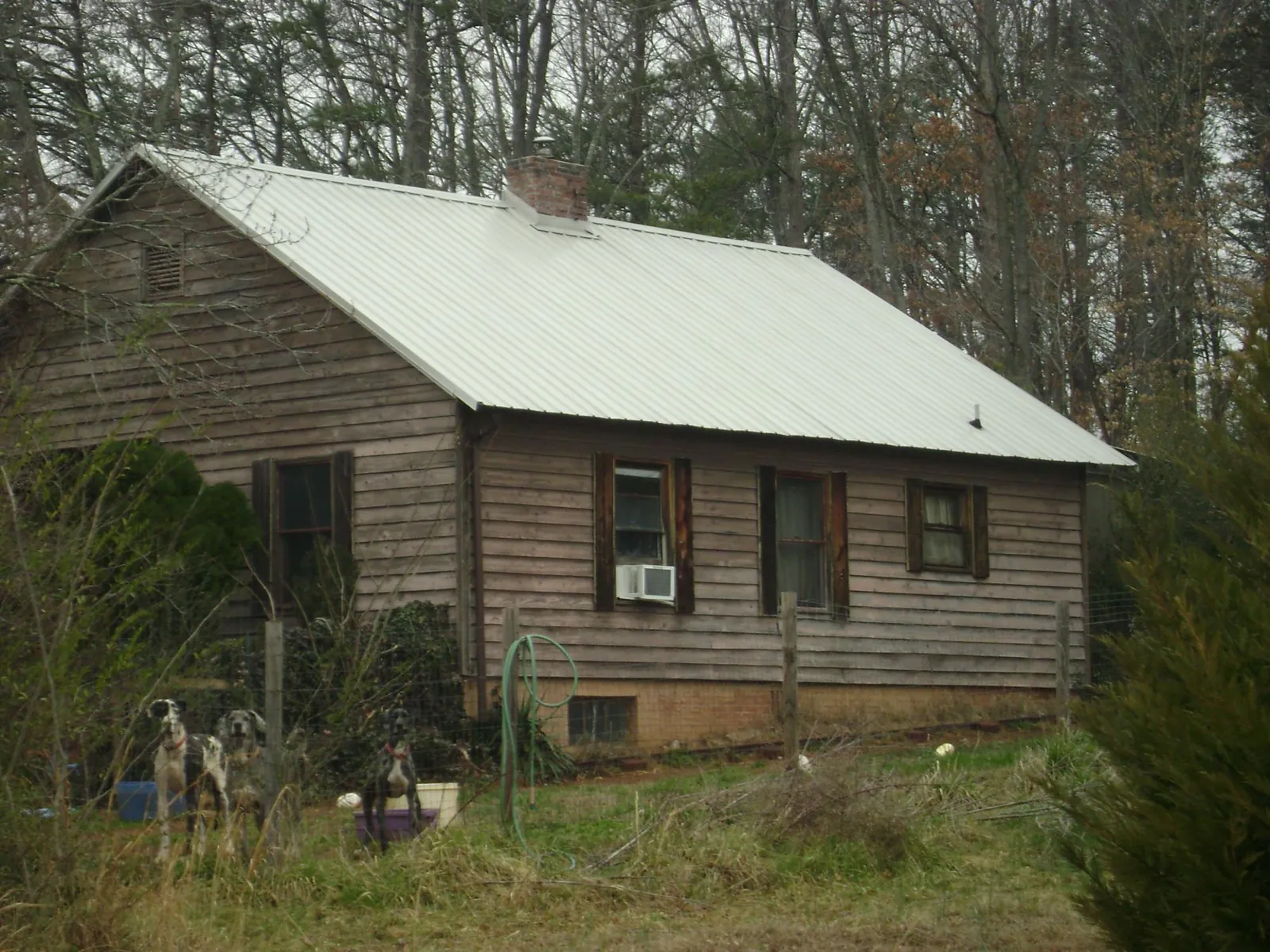 White metal roof on an old wood sided farmhouse, from a Asphalt Shingle Roof Repair job in Deer Park